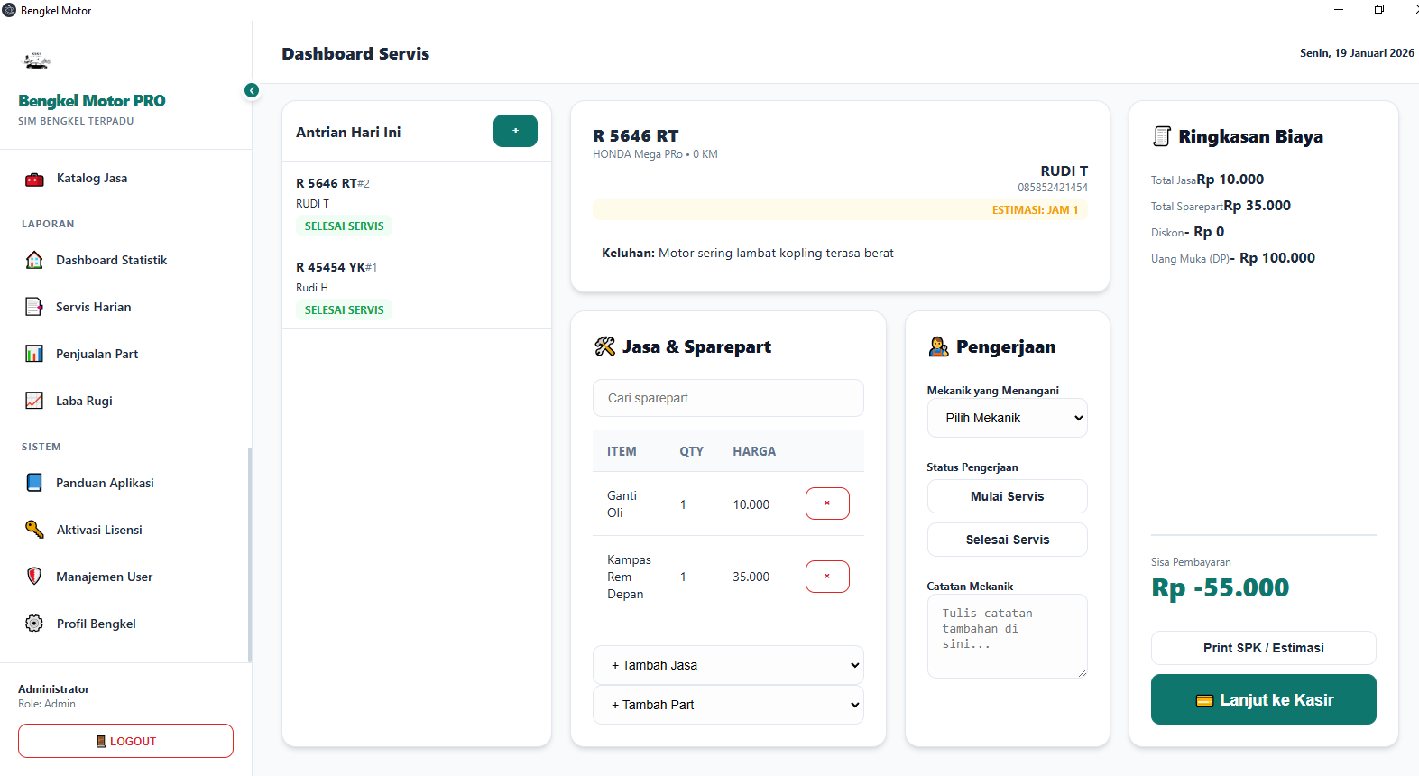 Bengkel Motor Pro - Manajemen Bengkel